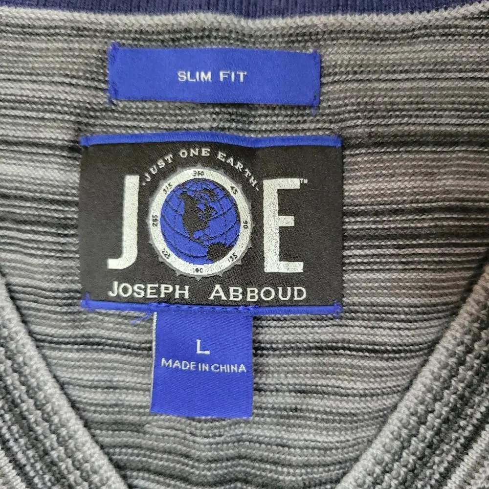 Joseph Abboud Merino Wool Blend Slim Fit Black White Gray Striped V Neck Men's L